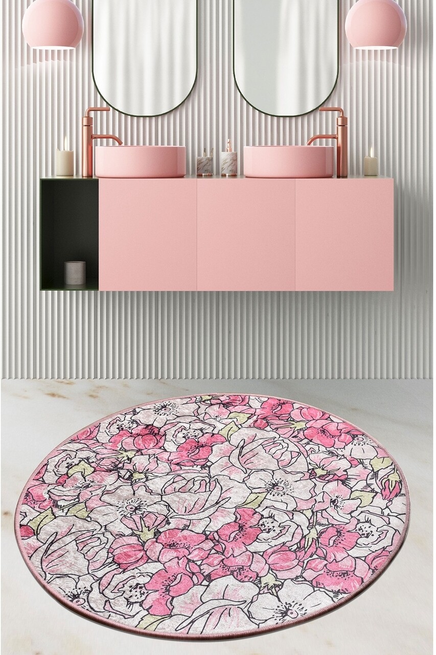 Covoras de baie Rosa, Chilai, Ø140 cm, roz - imagine 3